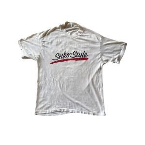 Vintage Seiko Style USA Made Omega Single Stitch Paper Thin White XL* T-Shirt